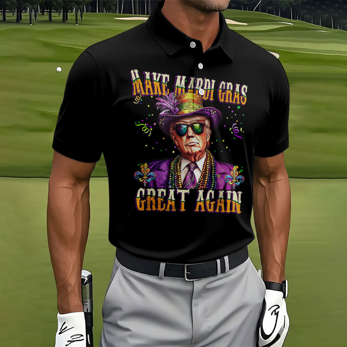 Make Mardi Gras Great Again Men's Funny Golf Shirts, Golf Shirts For Men, Polo Shirts For Men