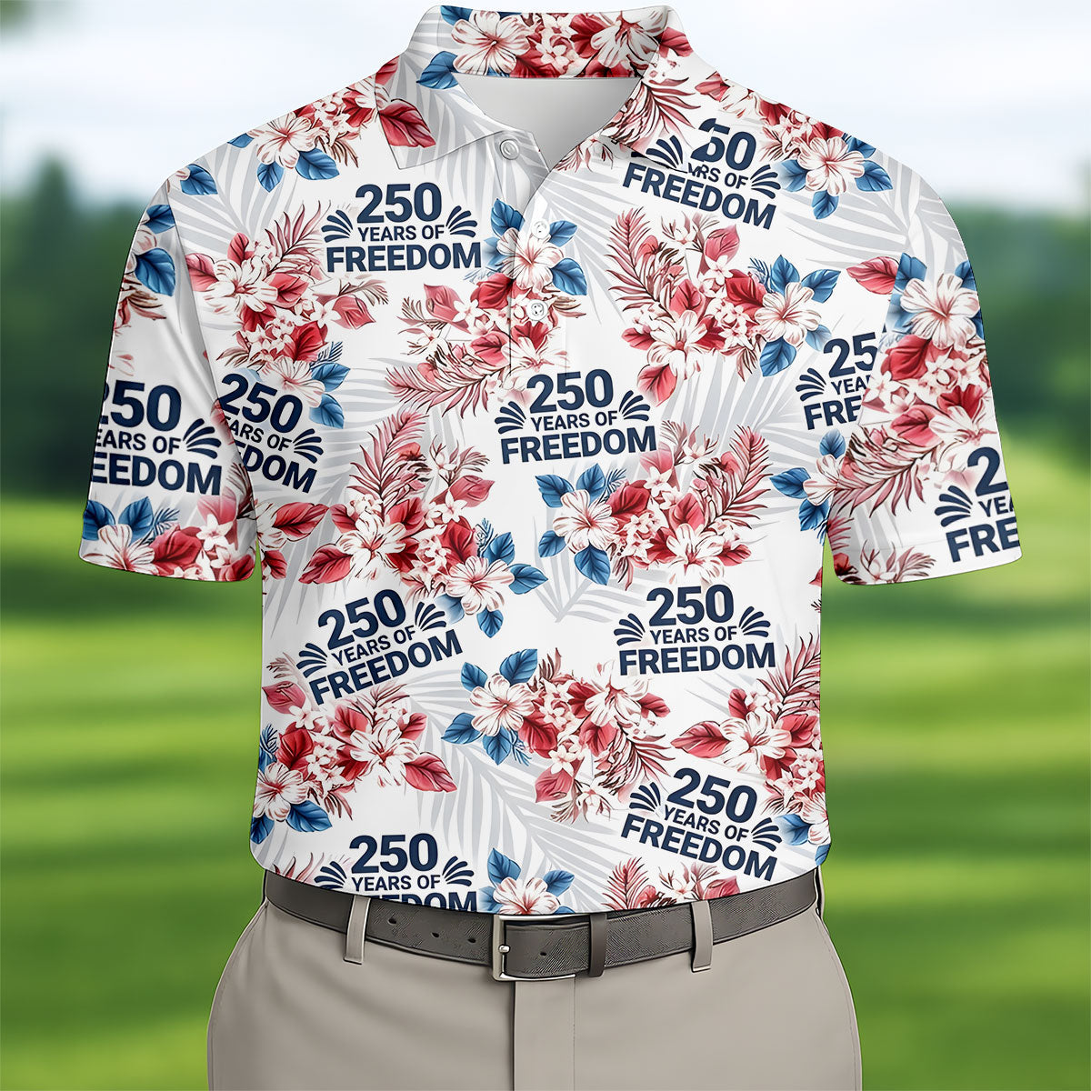 250 Years Of Freedom Tropical Vibe Retro Golf Shirt, Golf Tops For Men, 4th Of July Golf Shirts For Men