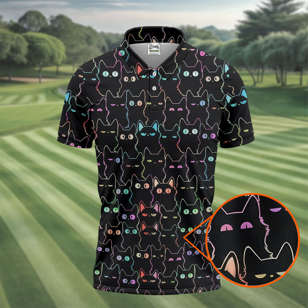 Neon Cat Funny Golf Shirt, Cute Golf Outfit, Polo Shirts For Men, Golf Shirts For Men, Golf Gift For Men