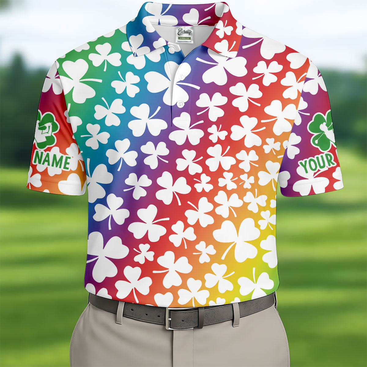 Rainbow Shamrock St Patrick's Day Golf Shirt, Golf Tops For Men, Polo ShirtFor Men, Golf Shirts For Men