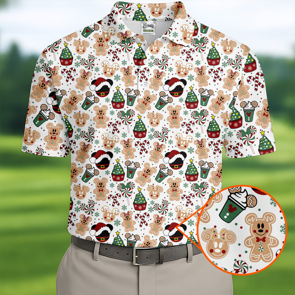 Christmas Sweets Pattern Golf Tops For Men, Cartoon Print Polo Shirts For Men, Christmas Golf Shirt, Golfing Apparel