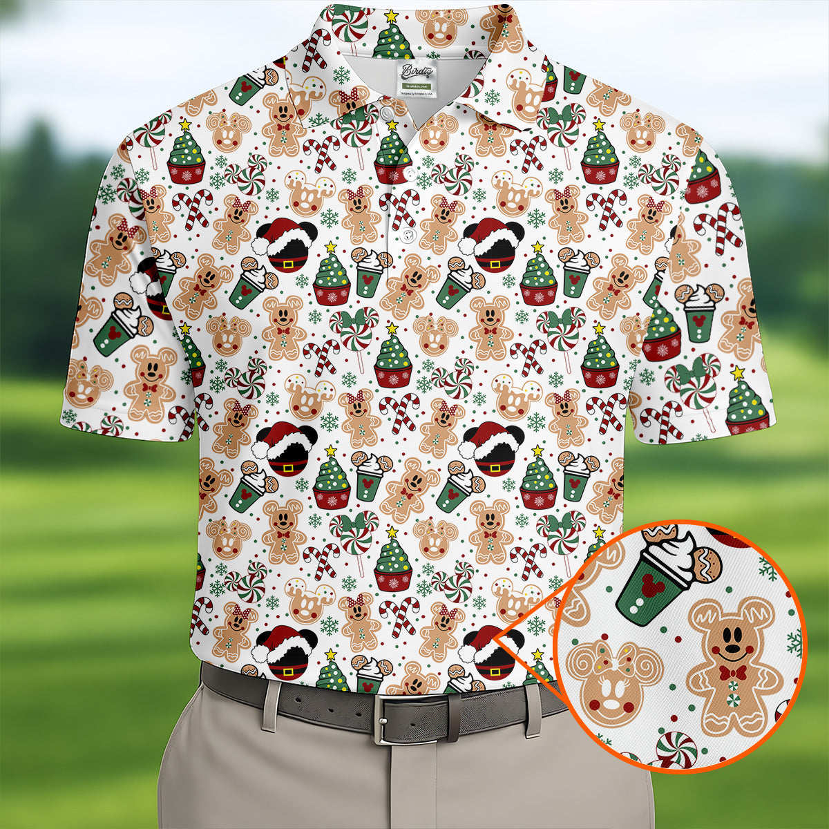 Christmas Sweets Pattern Golf Tops For Men, Cartoon Print Polo Shirts For Men, Christmas Golf Shirt, Golfing Apparel