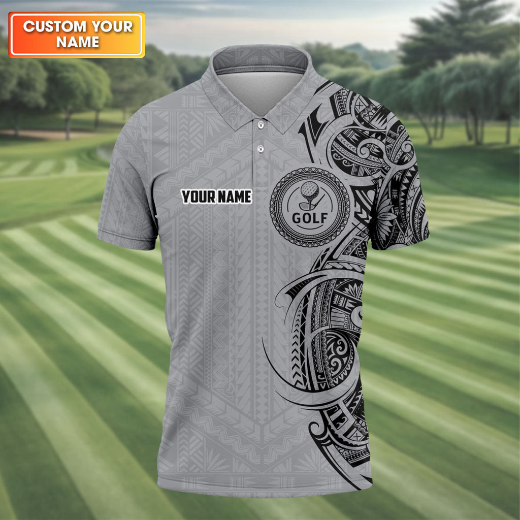 Strike Grey Tribal Tattoo Custom Men's Golf Polo ShirtFunny Golf Shirt, Dad Golf Gift