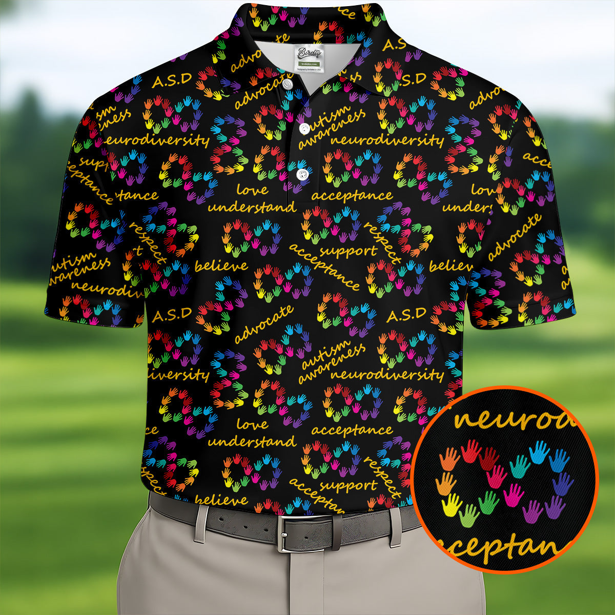Rainbow Infinity Symbol Autism Awareness Colorful Handprint Golf Shirts For Men, Polo Shirts For Men