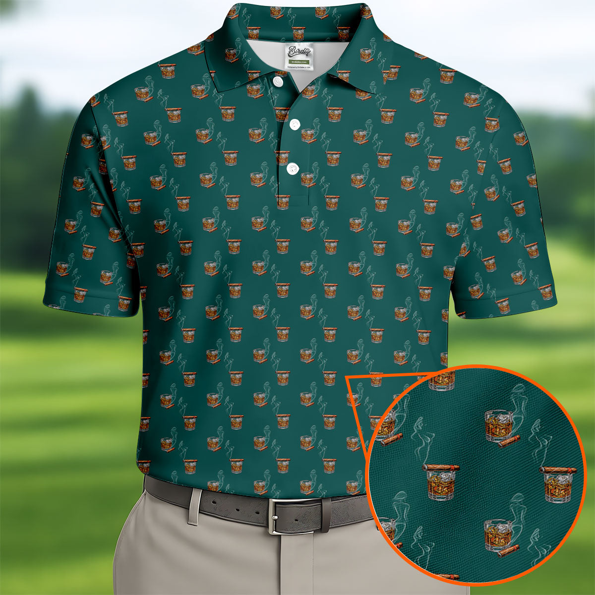 Smoke Whiskey Green Golf Shirt, Golf Whiskey Polo Shirts For Men, Golf Shirts For Men
