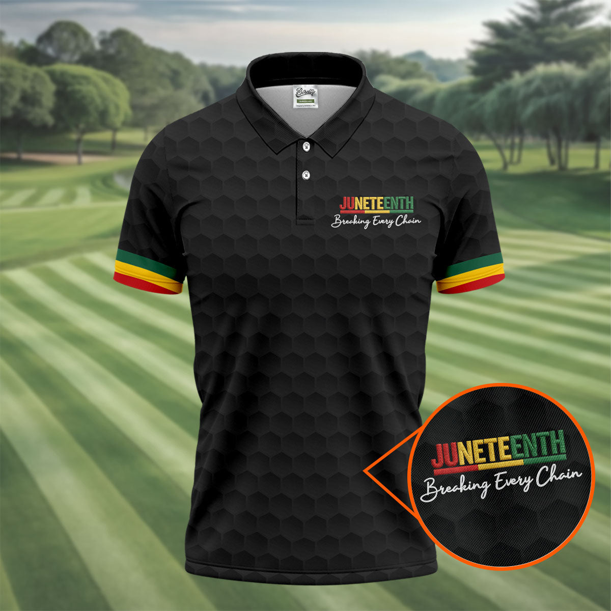 Juneteenth Breaking Every Chain Golf Ball Pattern Golf Tops For Men, Black Heritage Day Golf Shirts For Men