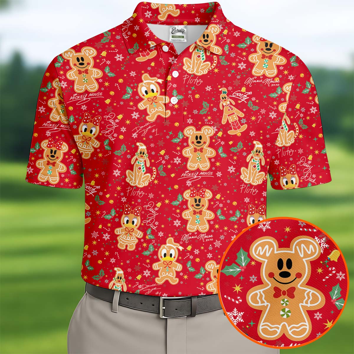 Cute Gingerbread Classic Cartoon Characters Christmas Golf Shirt, Fun Golf Shirts For Men, Golf Gift For Men