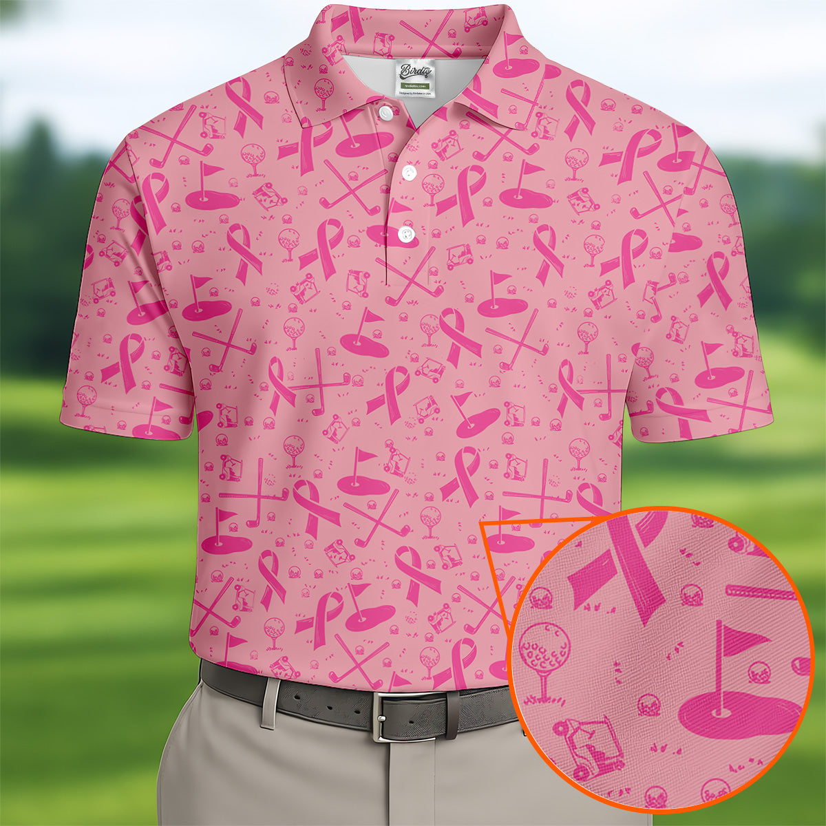 Awareness Ribbon Light Pink Golf Shirt, Cancer Awareness Shirt, Polo ShirtFor Men