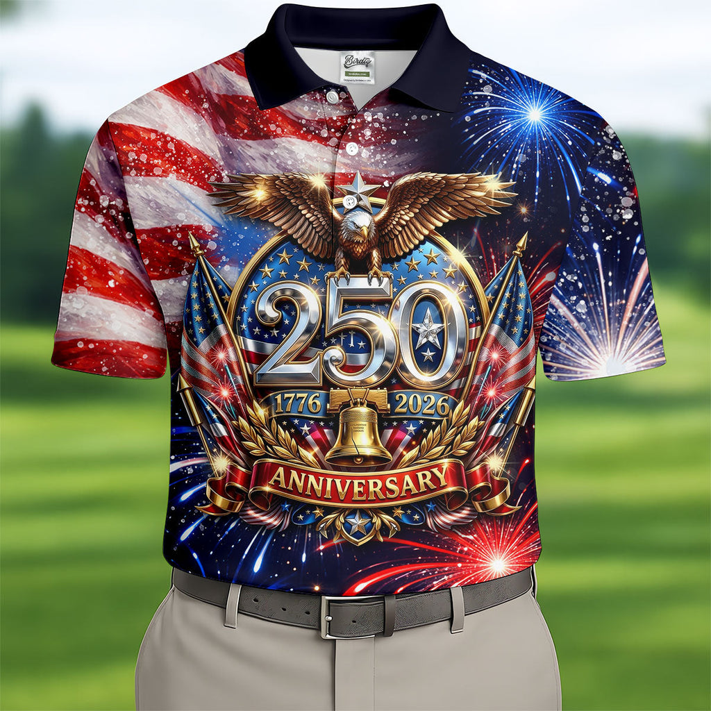 America Bald Eagle Red White Blue Patriotic Celebration 4th Of July Golf Shirt, 250 Years Golf Shirts For Men