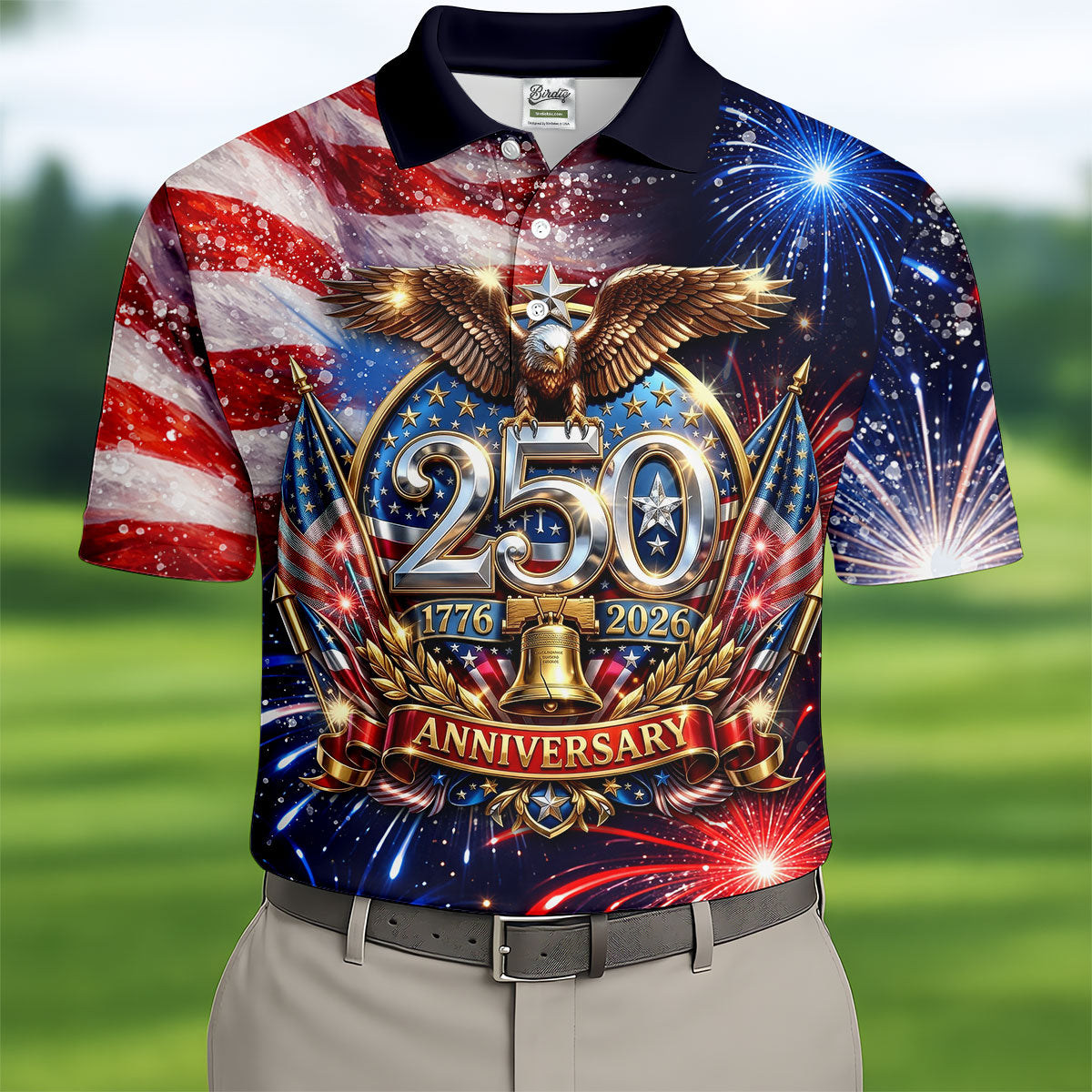 America Bald Eagle Red White Blue Patriotic Celebration 4th Of July Golf Shirt, 250 Years Golf Shirts For Men