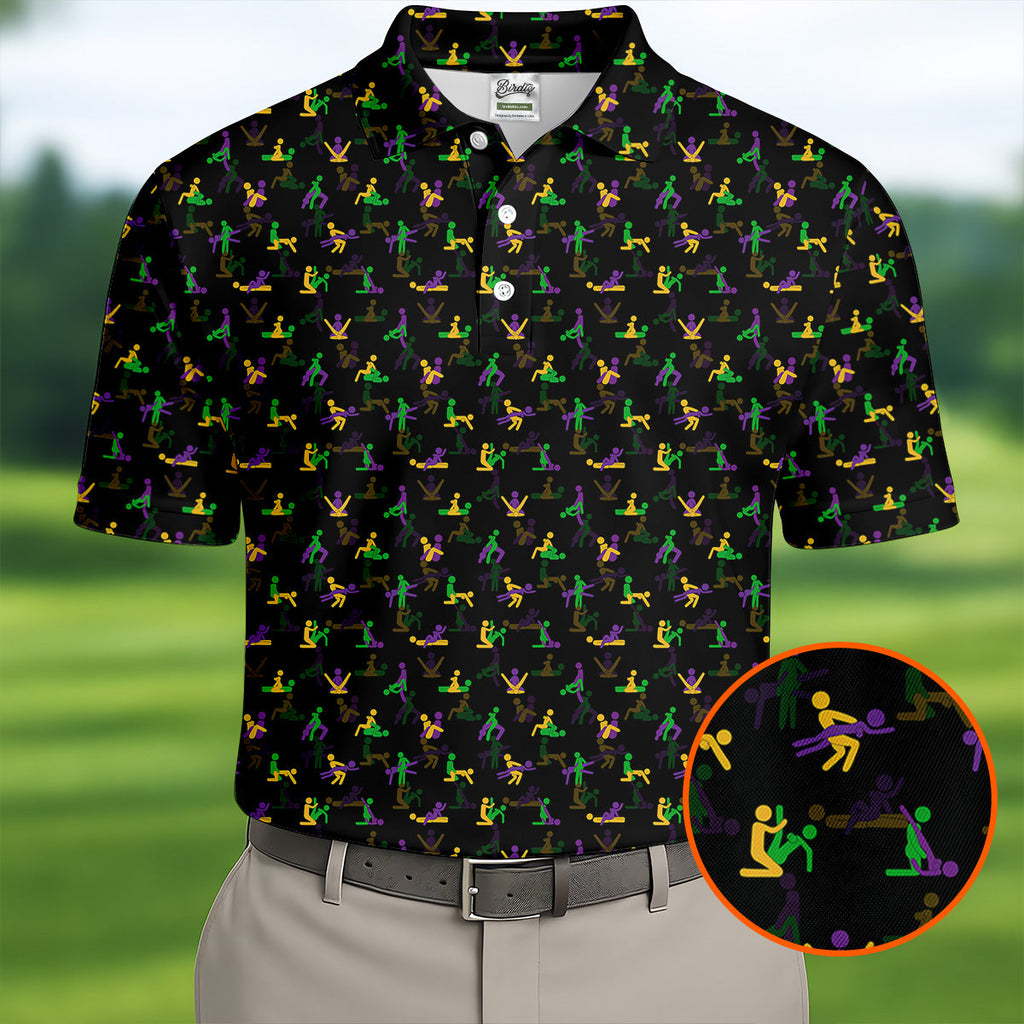 Naughty Position Stick Figure Couple Mardi Gras Black Golf Shirt, Polo Shirts For Men, Golf Shirts For Men
