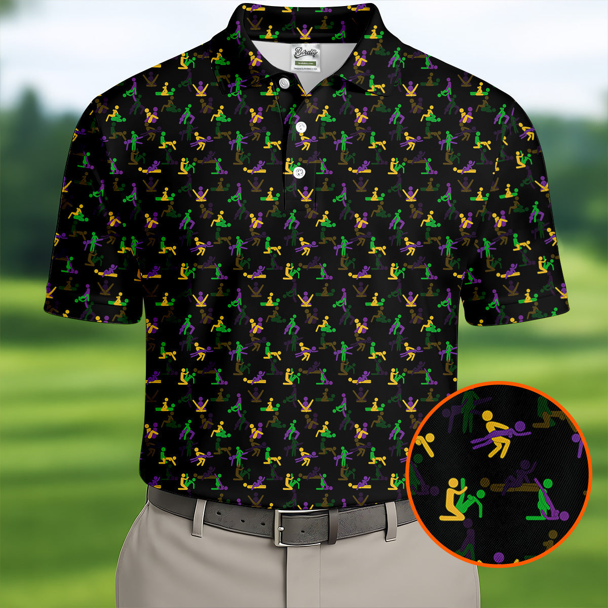 Naughty Position Stick Figure Couple Mardi Gras Black Golf Shirt, Polo Shirts For Men, Golf Shirts For Men