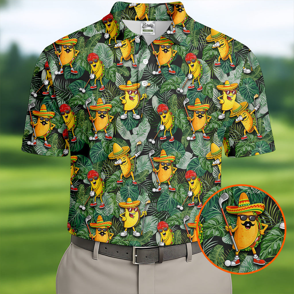 Funny Taco Golf Pose Tropical Men's Polo ShirtCinco De Mayo Fiesta Golf Shirt, Golf Shirts For Men