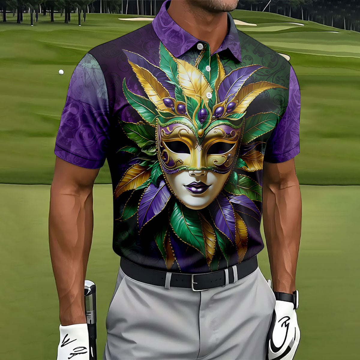 Mardi Gras Festival Mask All Over Print Golf Tops For Men, Polo Shirts For Men, Golf Shirts For Men