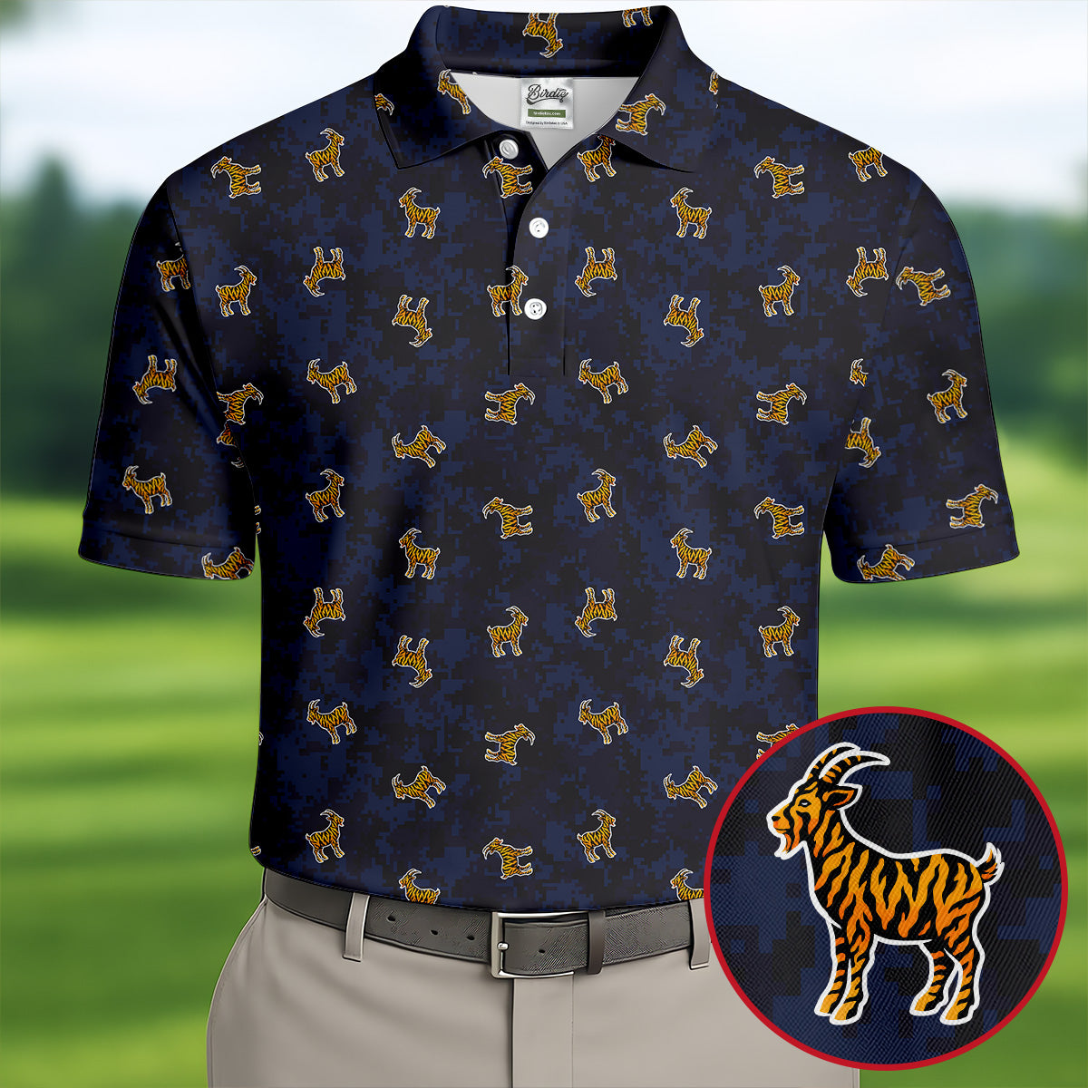 Tiger Goat Digital Camouflage Funny Golf Shirt, Polo Shirts For Men, Golf Shirts For Men