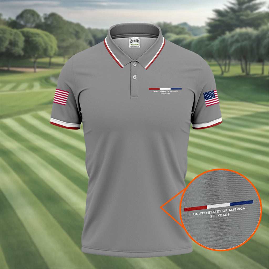 United States Of America 250 Years Grey Golf Shirt, Patriotic Golf Shirt, Golf Shirts For Men
