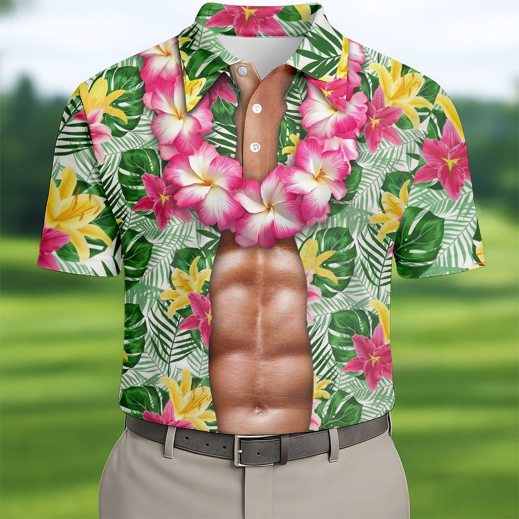 Muscle Costume Hawaiian Golf Shirt, Men's Funny Golf Shirts, Polo ShirtFor Men