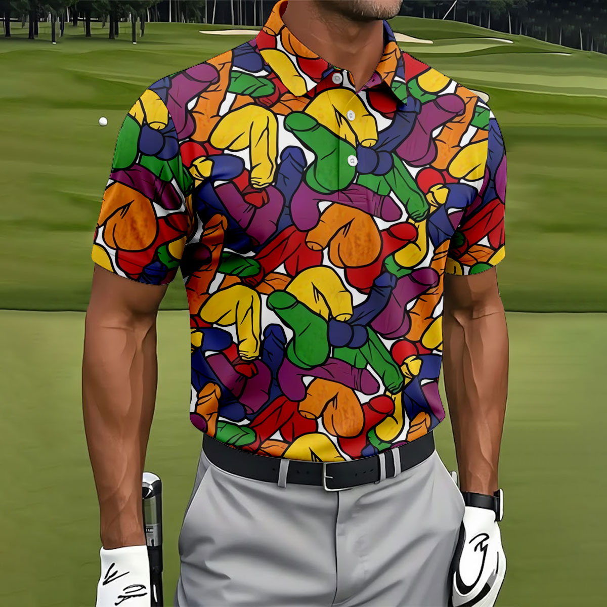 Adult Humor Pride Colors Retro Golf Shirt, LGBTQ Month Men's Funny Golf Shirts