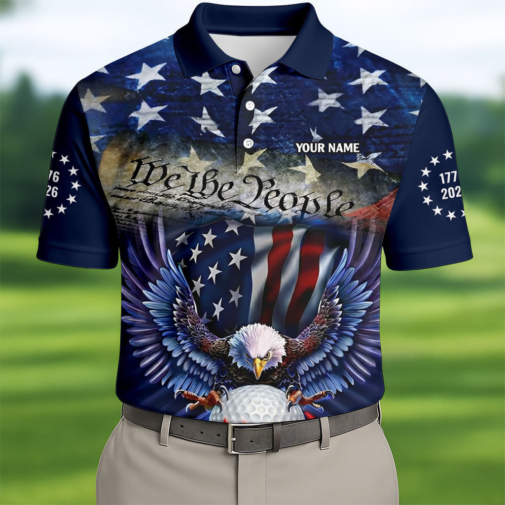 We The People Eagle Golf Ball 250th Anniversary USA 1776-2026 Golf Tops For Men, 4th Of July Golf Shirts For Men