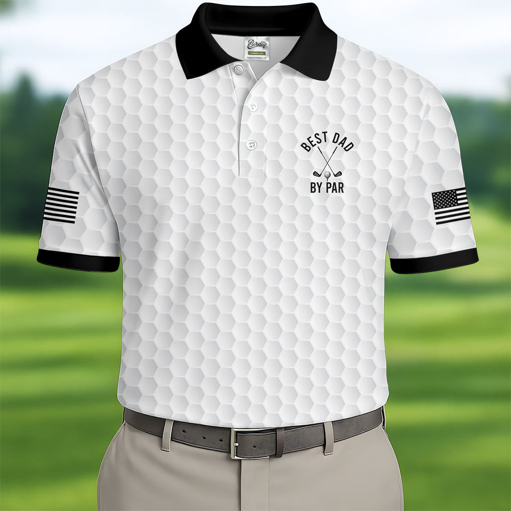 Best Dad By Par US Flag Pattern Father's Day Golf Shirt, Golf Gift For Dad, Polo Shirts For Men