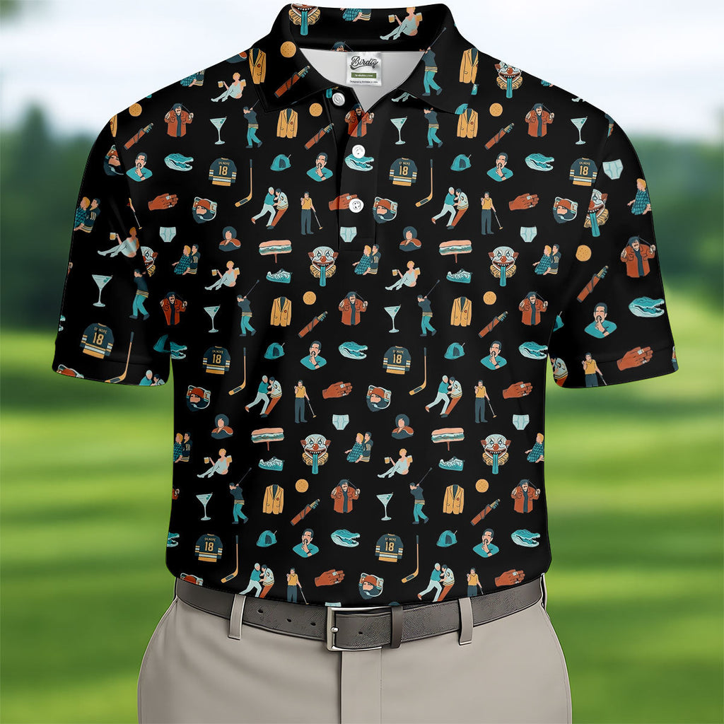30th Anniversary Sport Movie Character Black Golf Shirt, Men's Funny Golf Shirts, Golf Shirts For Men