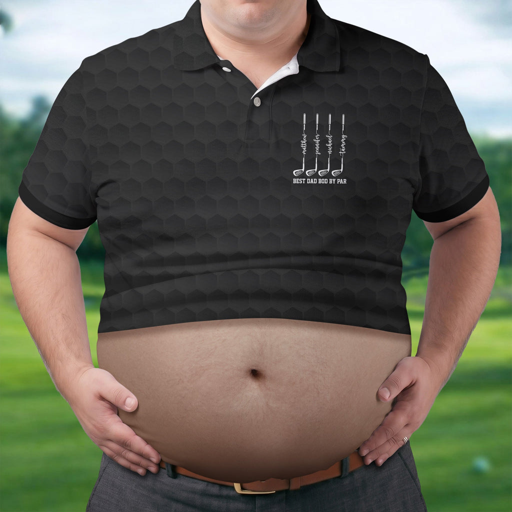 Best Dad Bod By Par Black Men's Funny Golf Polo Shirts, Father's Day Golf Shirt, Golf Gift For Dad