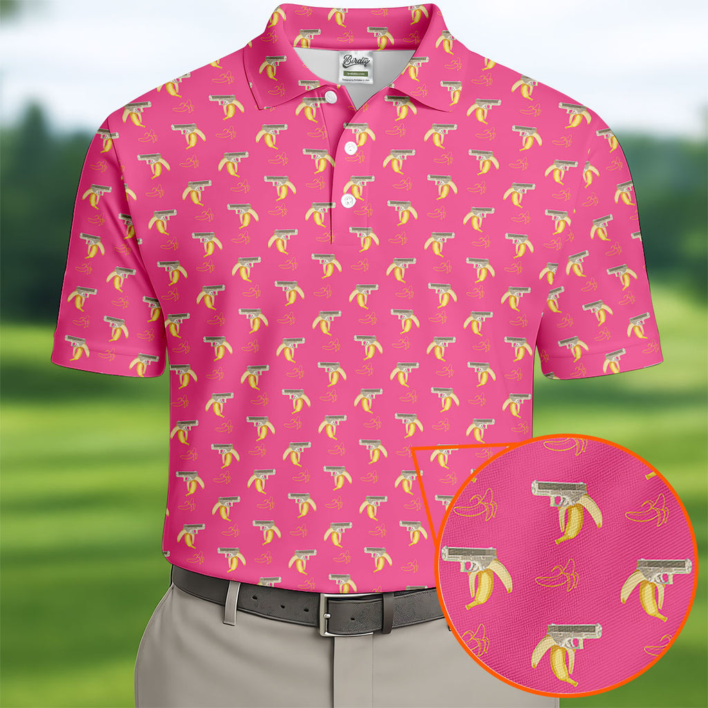 Funny Banana Hot Pink Golf Shirt, Golf Tops For Men, Golf Shirts For Men, Polo Shirts For Men