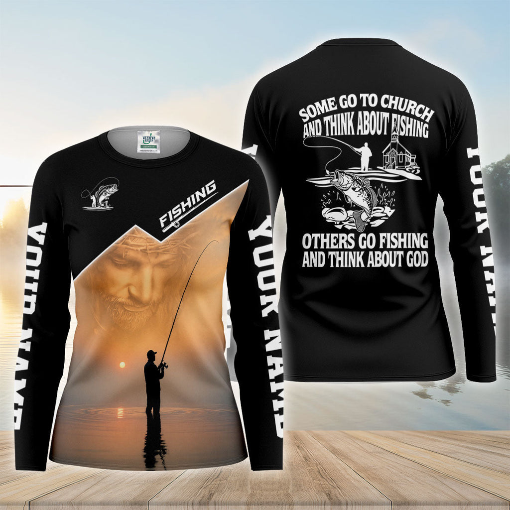 Go To Church Others Go Fishing And Think About God Fishing UPF Shirt, Womens Fishing Shirt