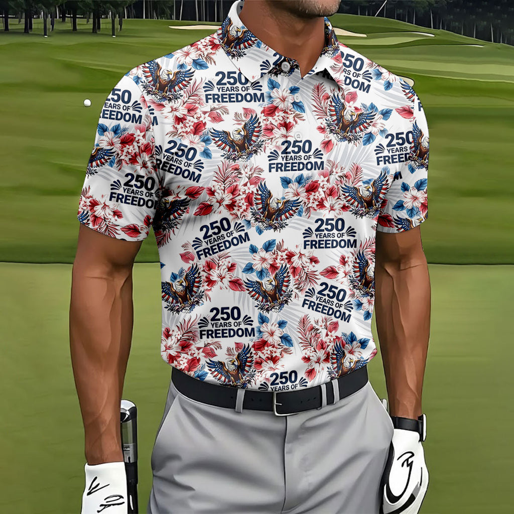 America 250 Years Of Freedom Tropical Vibe Patriotic Golf Shirt, 4th Of July Golf Shirt, Golf Shirts For Men