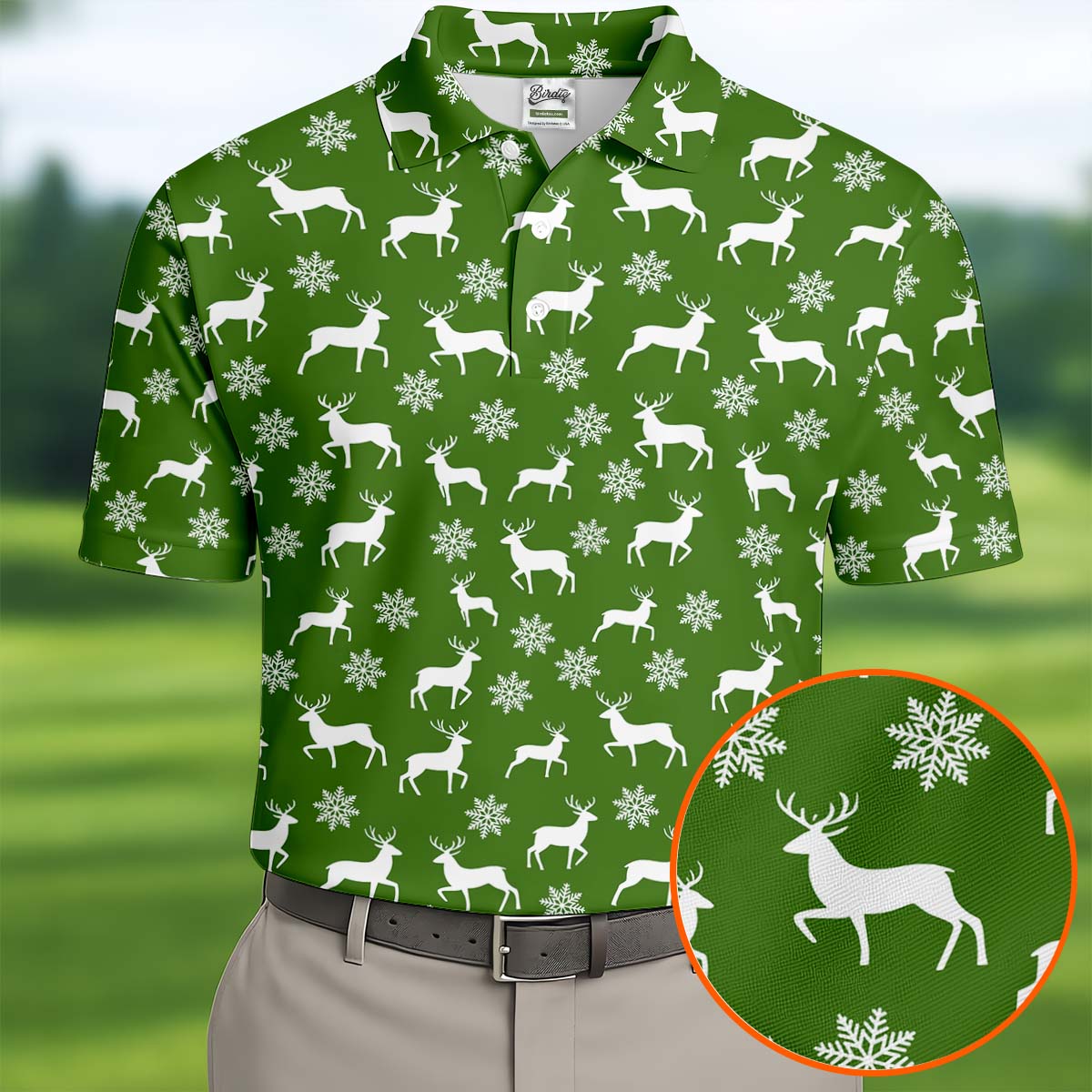 Reindeer Christmas Green Golf Shirt, Christmas Golf Shirt, Polo Shirts For Men, Golf Shirts For Men