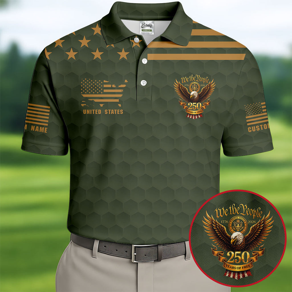 Army Veteran We The People 250 Years Of Free 4th Of July Golf Shirt, Golf Shirts For Men