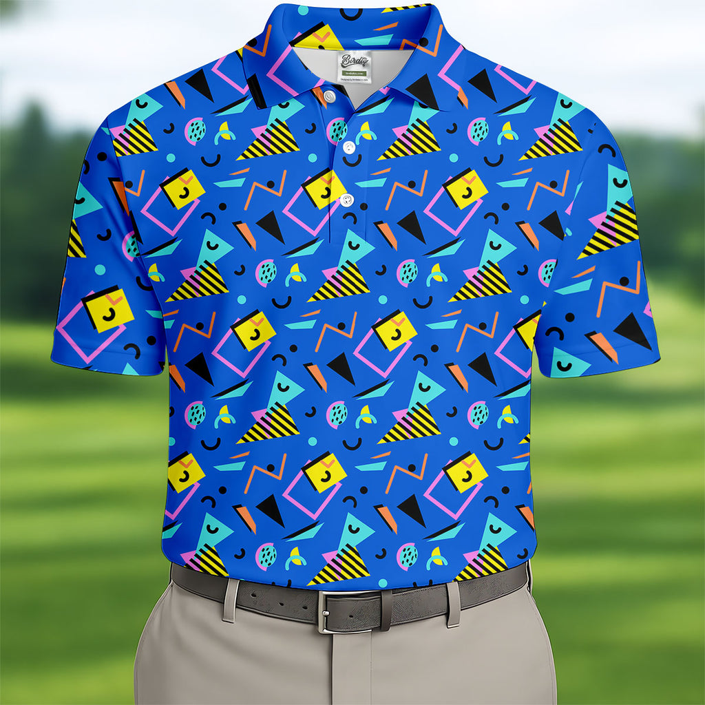 Playful Geometric Memphis Style Golf Tops For Men, Polo Shirts For Men, Golf Shirts For Men