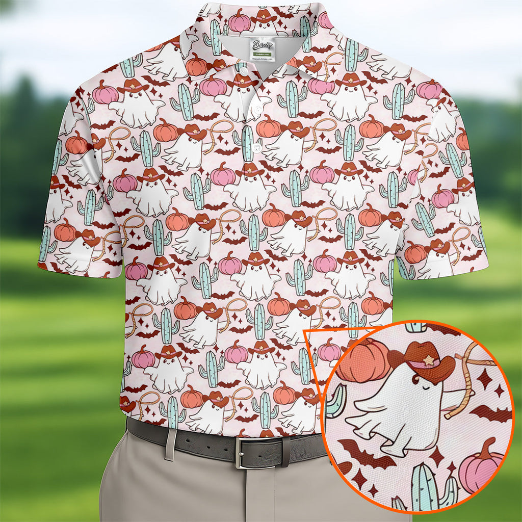 Cowboy Ghost Howdy Halloween Fun Golf Shirts For Men, Polo Shirts For Men, Golfing Apparel