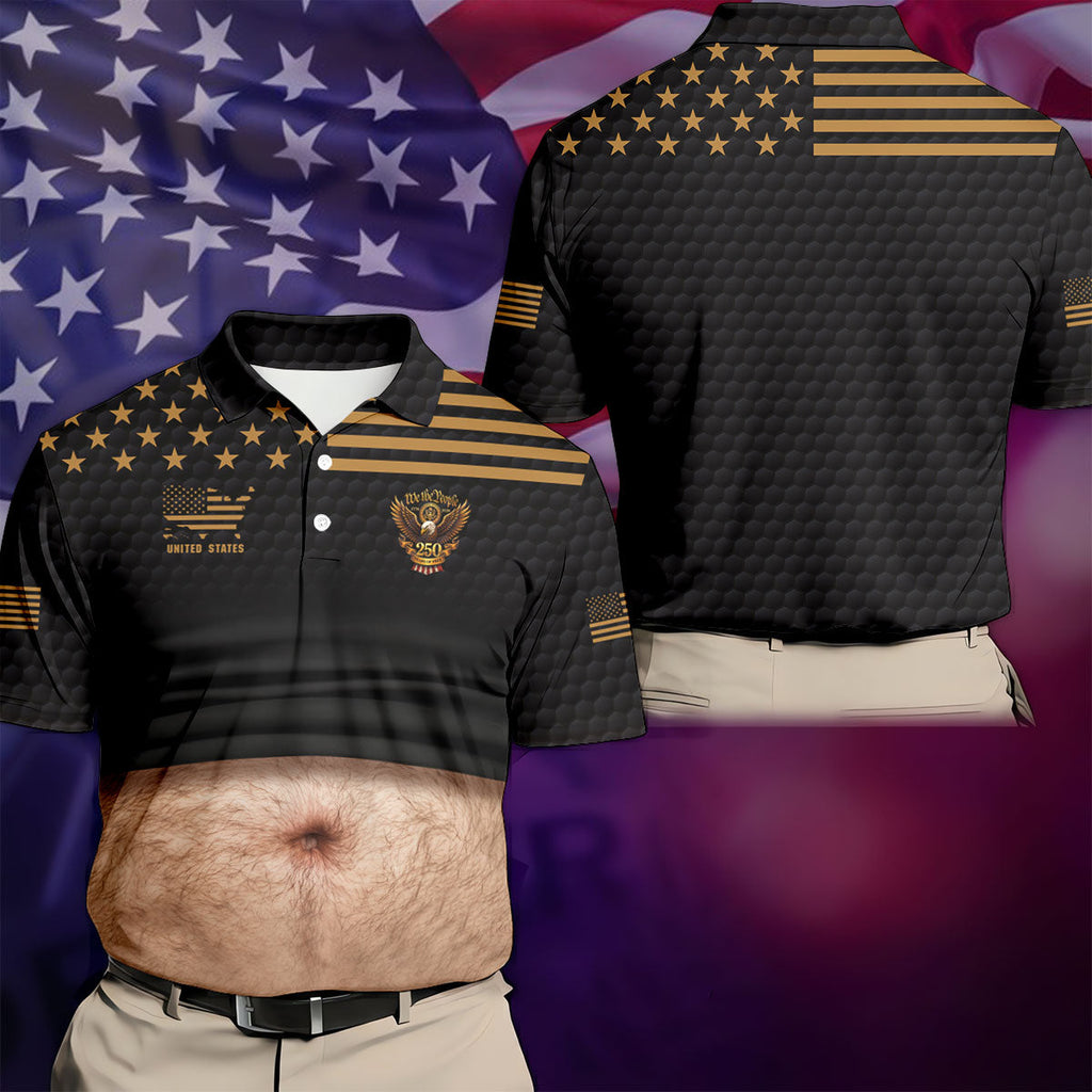We The People 250 Years Of Free Men's Funny Golf Polo Shirts, 4th Of July Fun Golf Shirts For Men