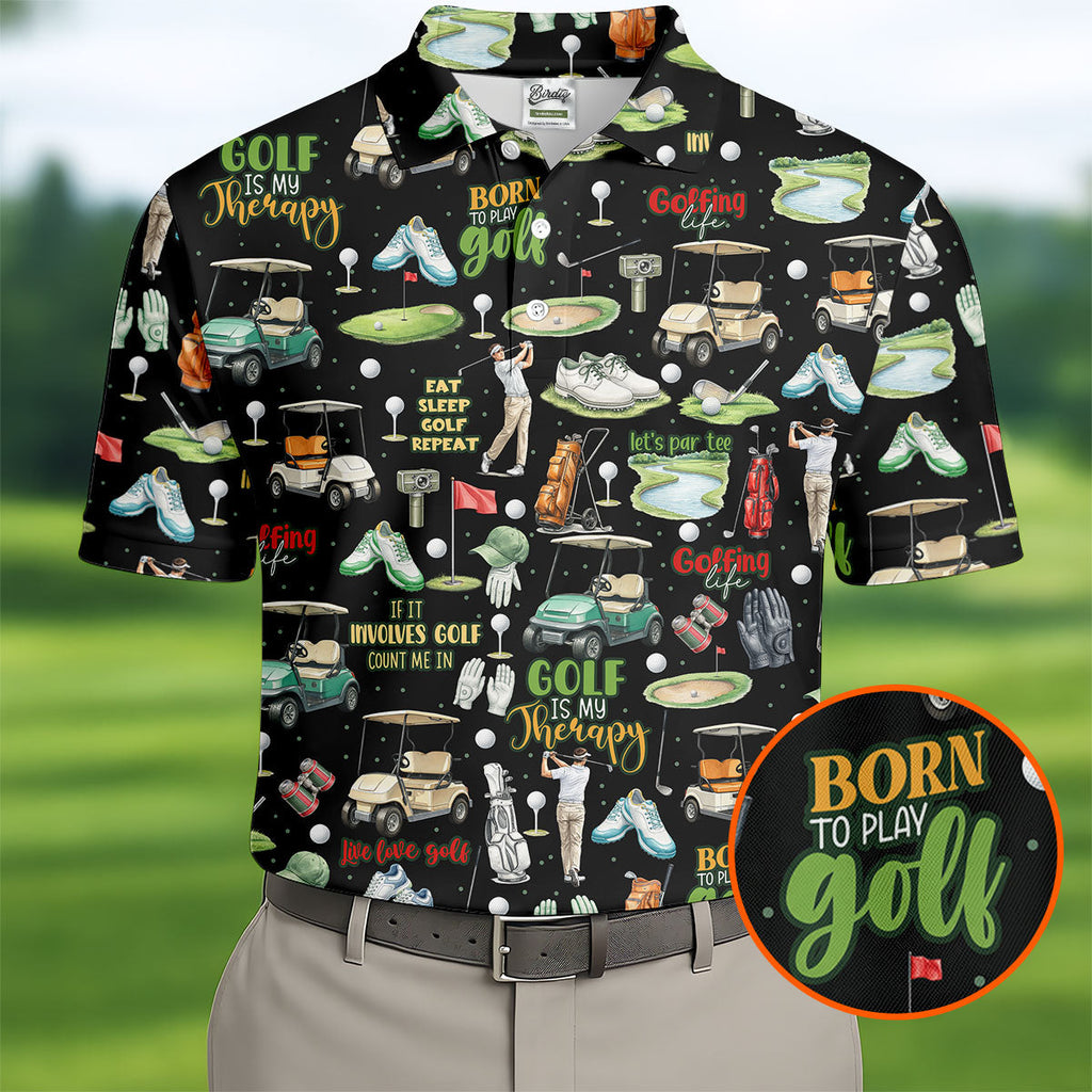Born To Play Golf Let's Par Tee Black Golf Shirt, Men's Funny Golf Shirts, Golf Shirts For Men, Polo For Men