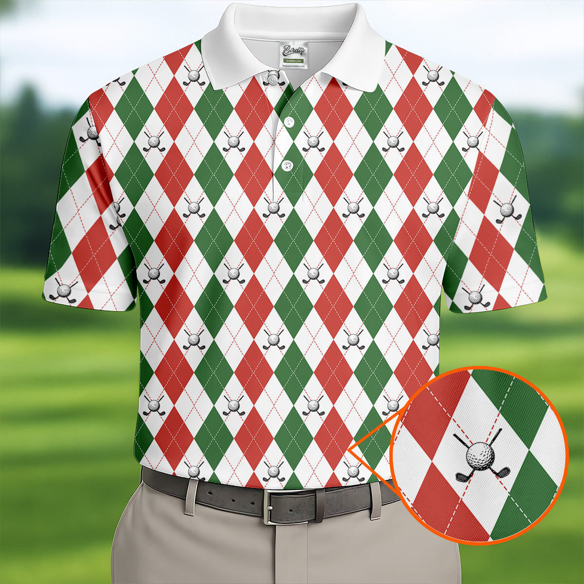 Christmas Plaid Argyle Pattern Golf Polo Shirt, Christmas Golf Gift, Polo Shirts For Men, Golfing Apparel