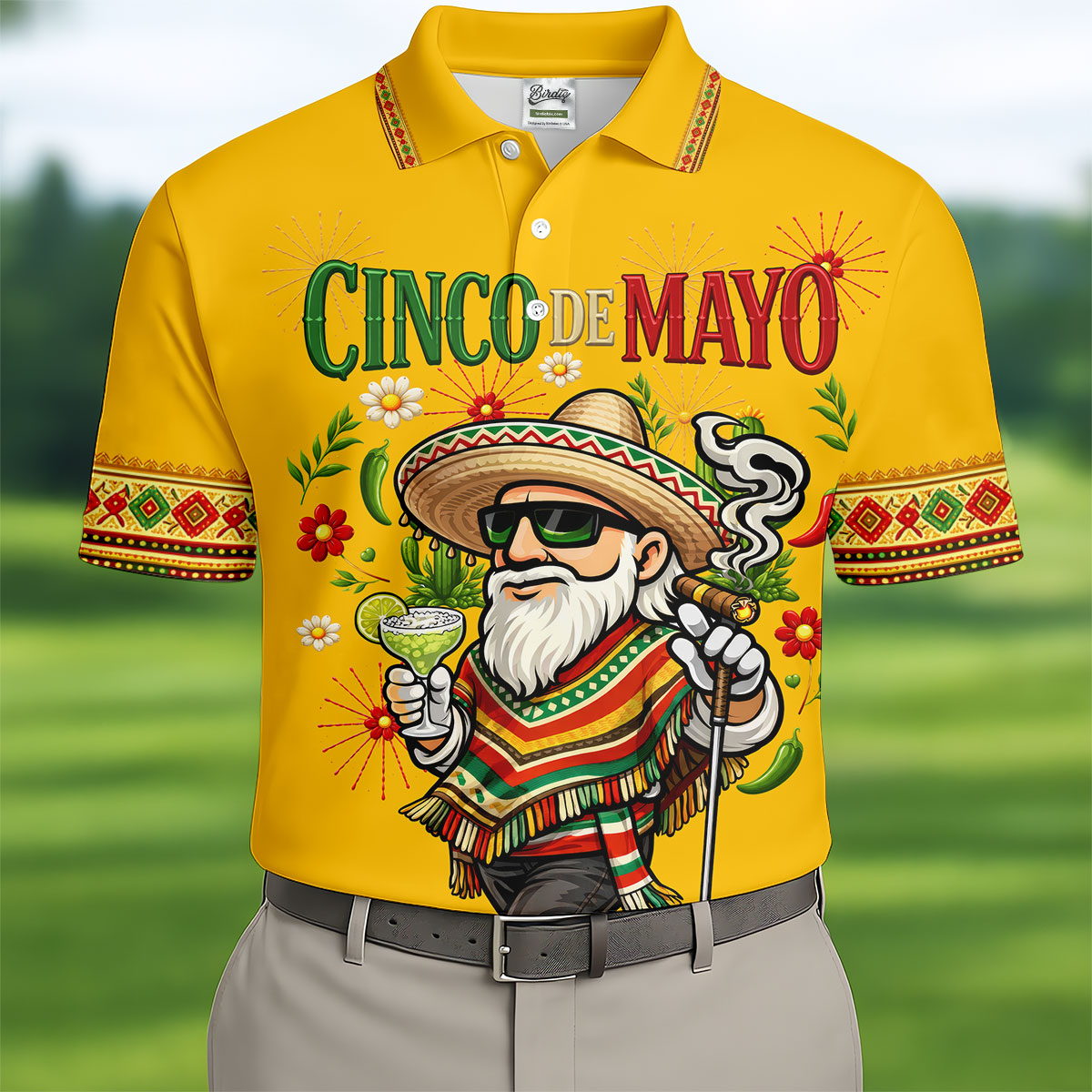 Margarita Man Cinco De Mayo Celebration Yellow Golf Shirt, Fiesta Theme Golf Shirts For Men