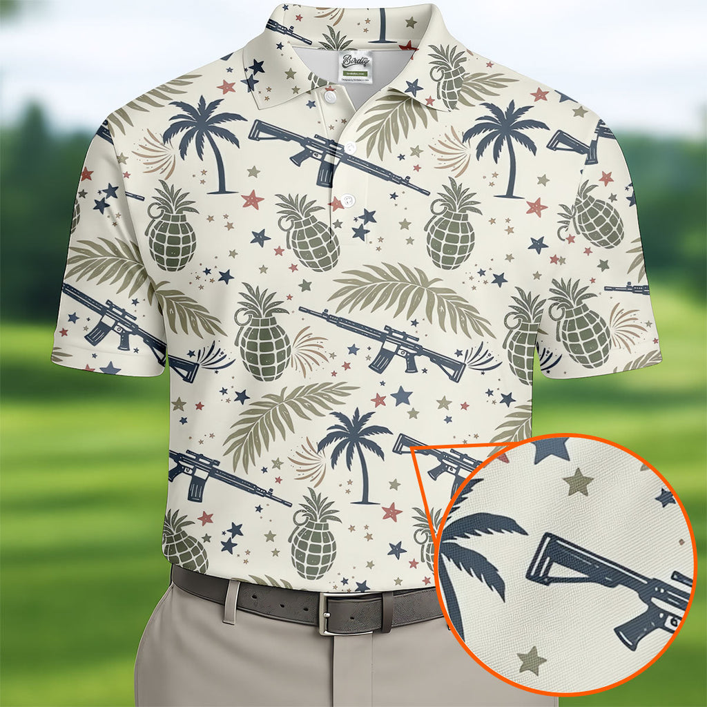 Pineapple Grenade 250 Years Tropical Theme Retro Golf Shirt, Patriotic 4th Of July Polo Shirts For Men