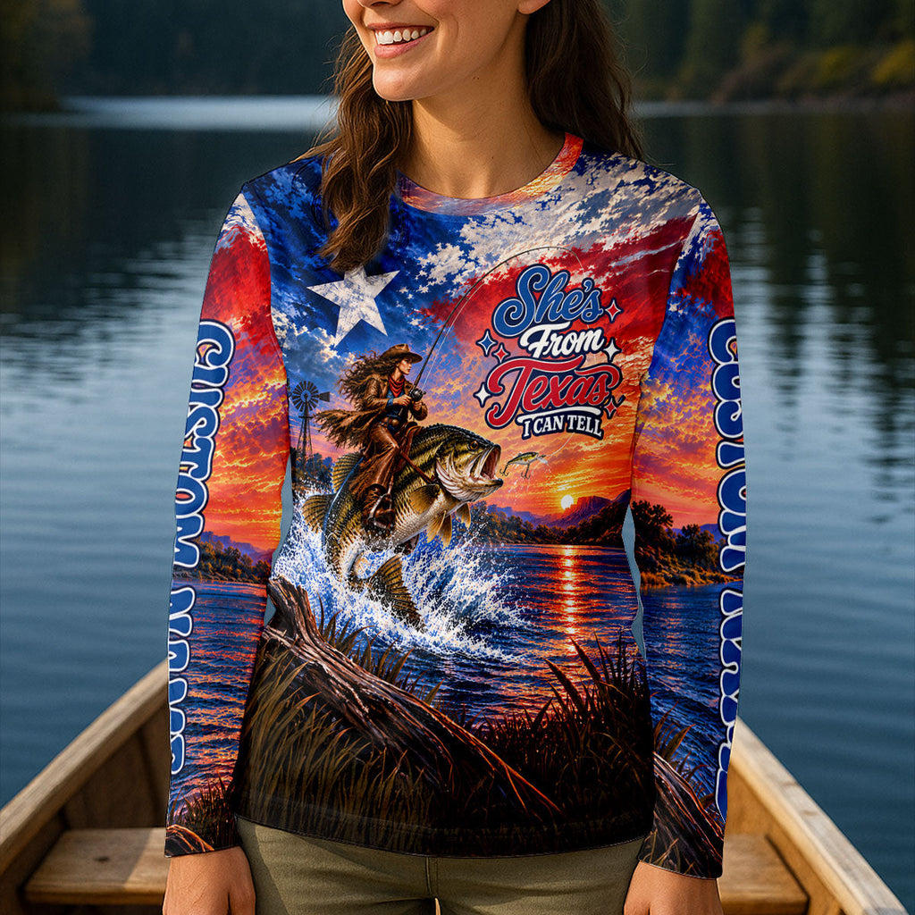 Shes From Texas I Can Tell Fishing UPF Shirt, Performance Fishing Shirt, Fishing Shirts For Women