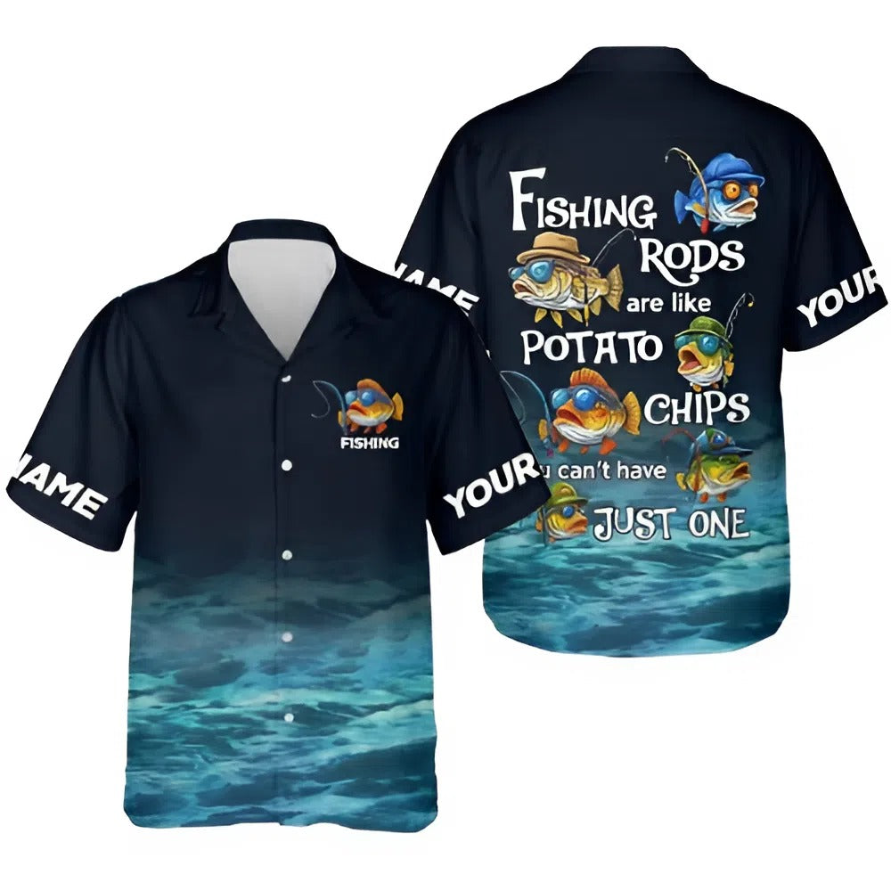 Personalized Men's Hawaiian Fishing Shirt - Funny Fish Design, Custom Name