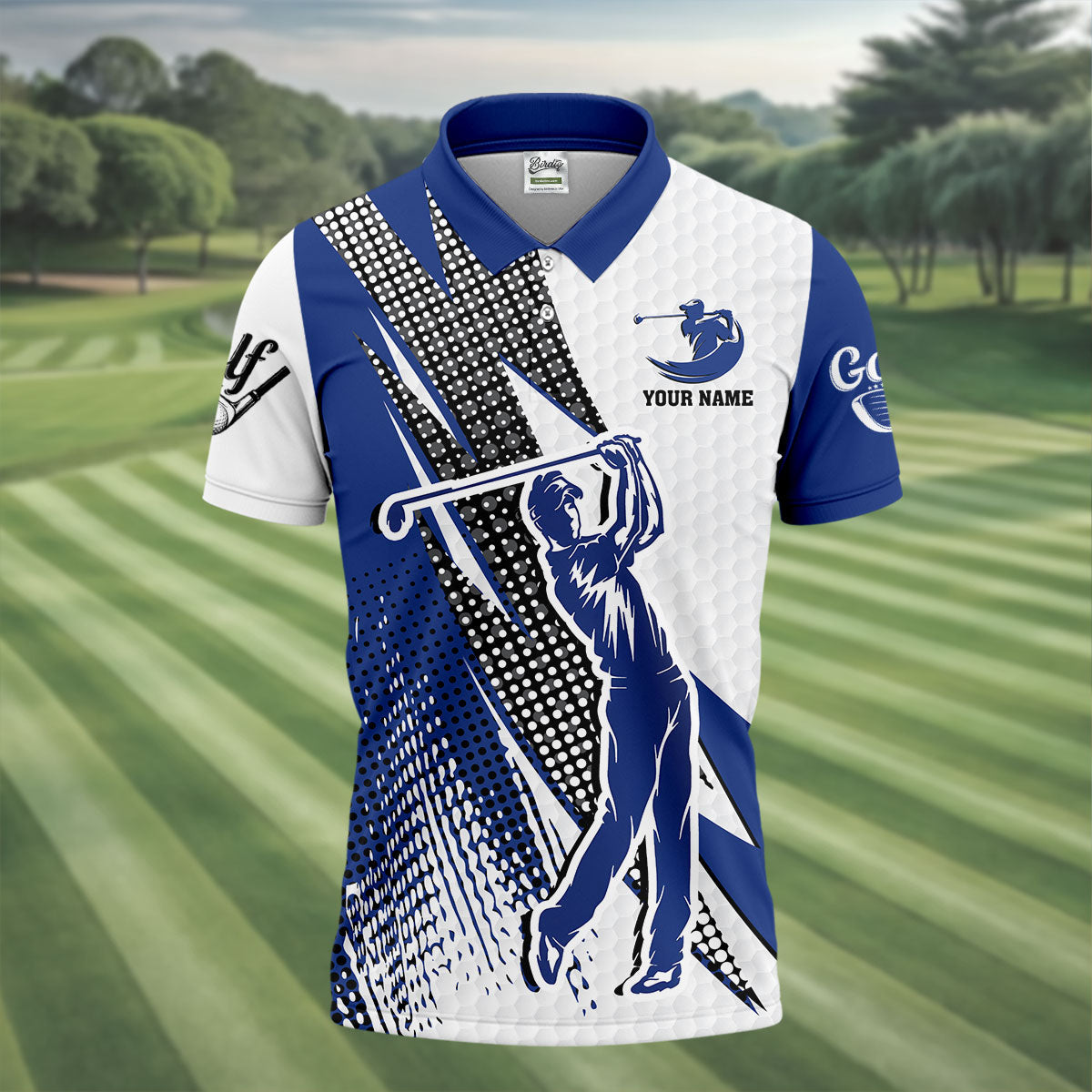 Blue White Golf Men's Golf Polo Shirt, Customized Golf Polos, Mens Golf Gift, Funny Golf Shirt