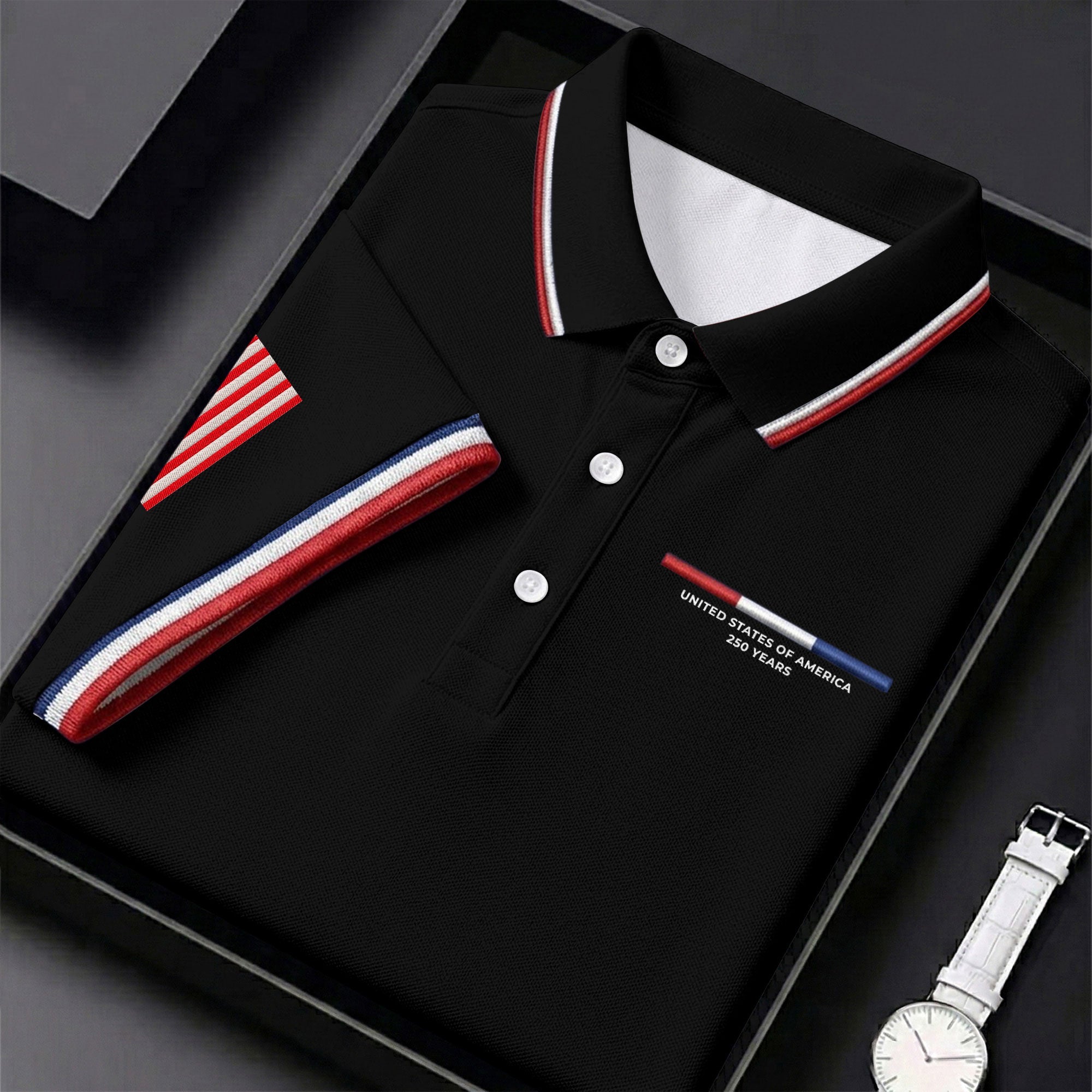 United States Of America 250 Years Black Golf Shirt, Patriotic Golf Shirt, Golf Shirts For Men