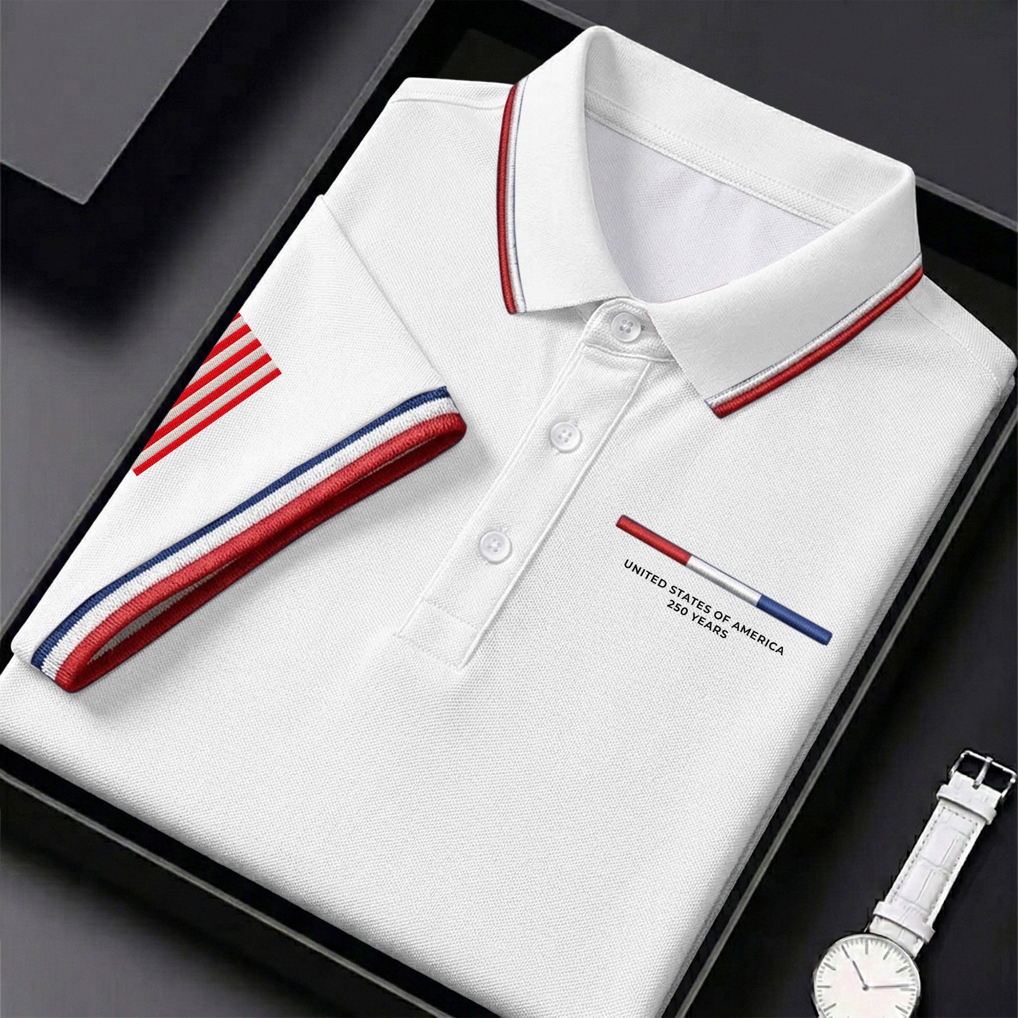 United States Of America 250 Years White Golf Shirt, Patriotic Golf Shirt, Golf Shirts For Men