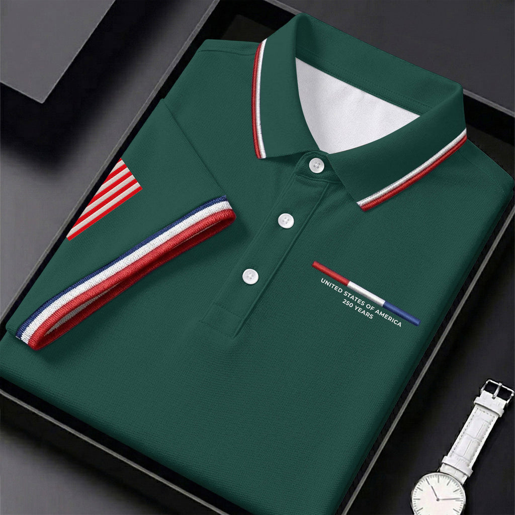 United States Of America 250 Years Green Golf Shirt, Patriotic Golf Shirt, Golf Shirts For Men