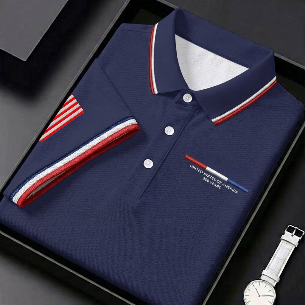 United States Of America 250 Years Navy Golf Shirt, Patriotic Golf Shirt, Golf Shirts For Men