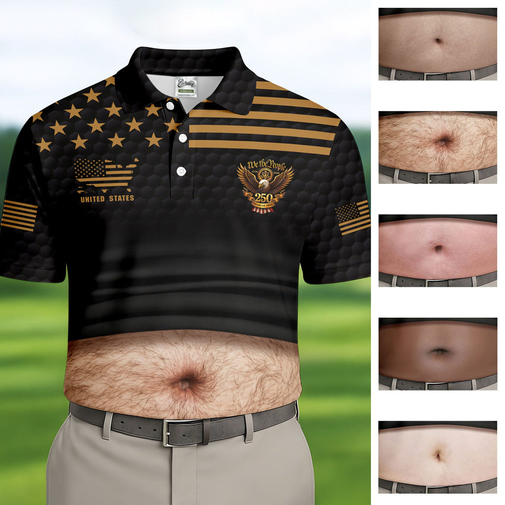 We The People 250 Years Of Free Men's Funny Golf Polo Shirts, 4th Of July Fun Golf Shirts For Men