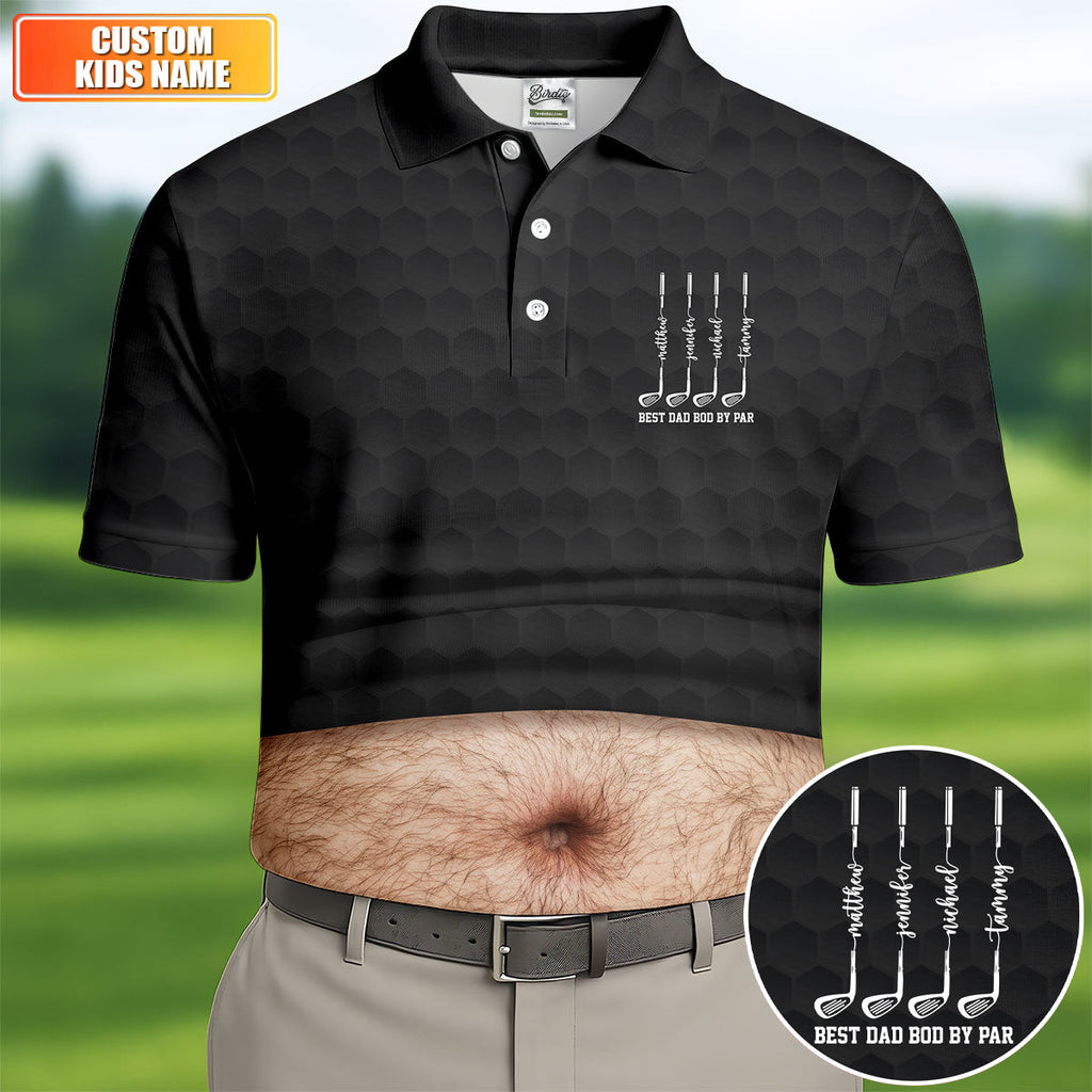 Best Dad Bod By Par Black Men's Funny Golf Polo Shirts, Father's Day Golf Shirt, Golf Gift For Dad