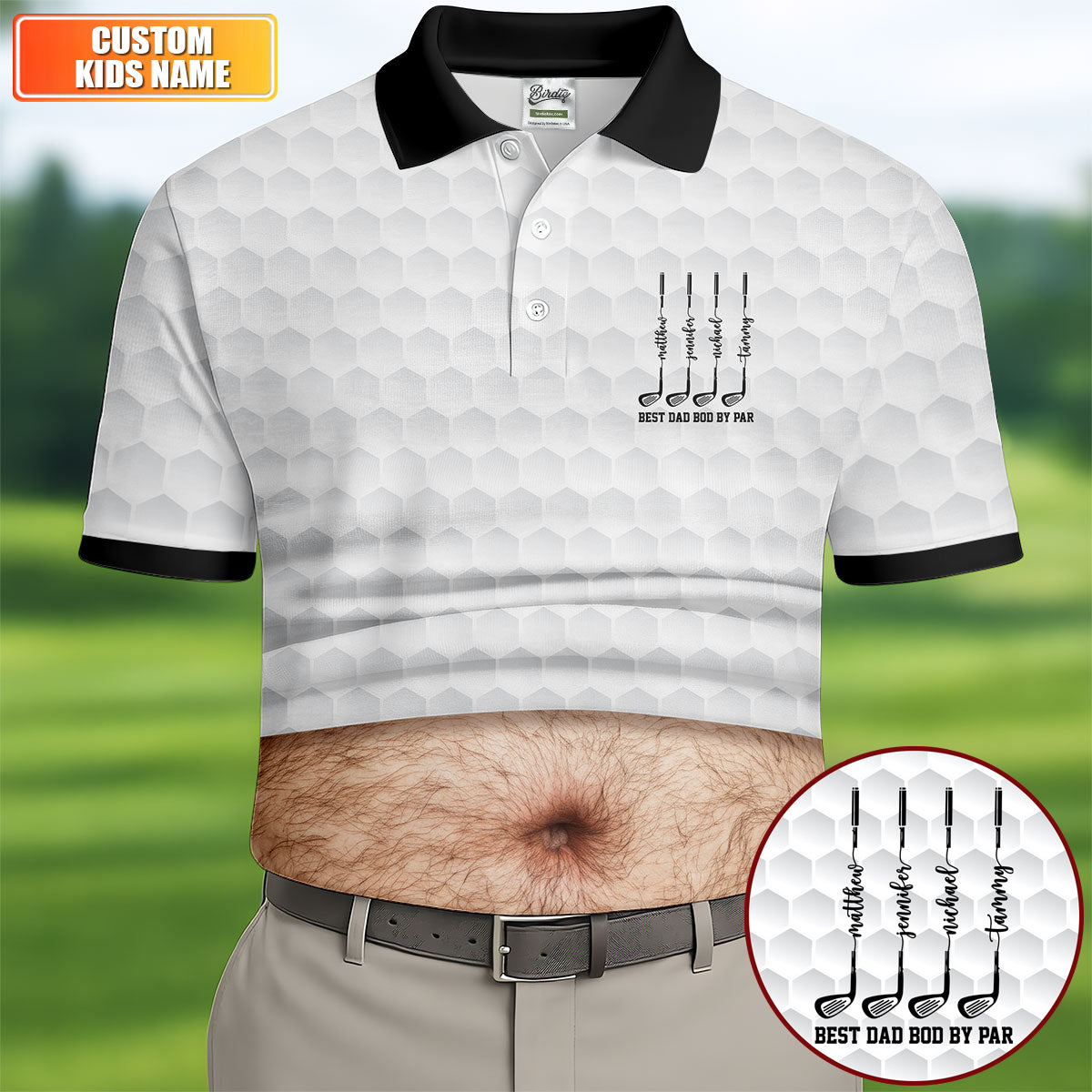 Best Dad Bod By Par White Men's Funny Golf Polo Shirts, Father's Day Golf Shirt, Golf Gift For Dad