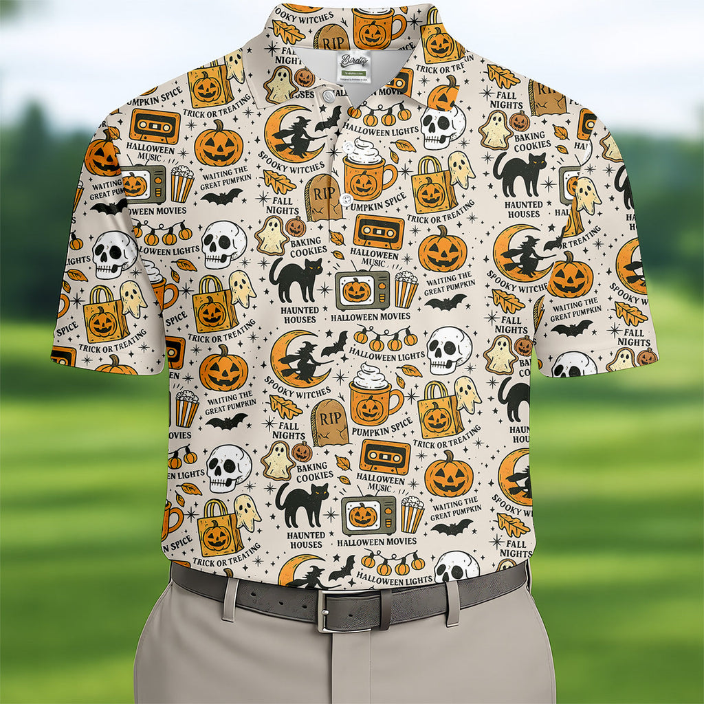 Spooky Witches, Spooky Cat, Cute Halloween T-Shirts, Mens Golf Polo Shirts, Golfing Apparel