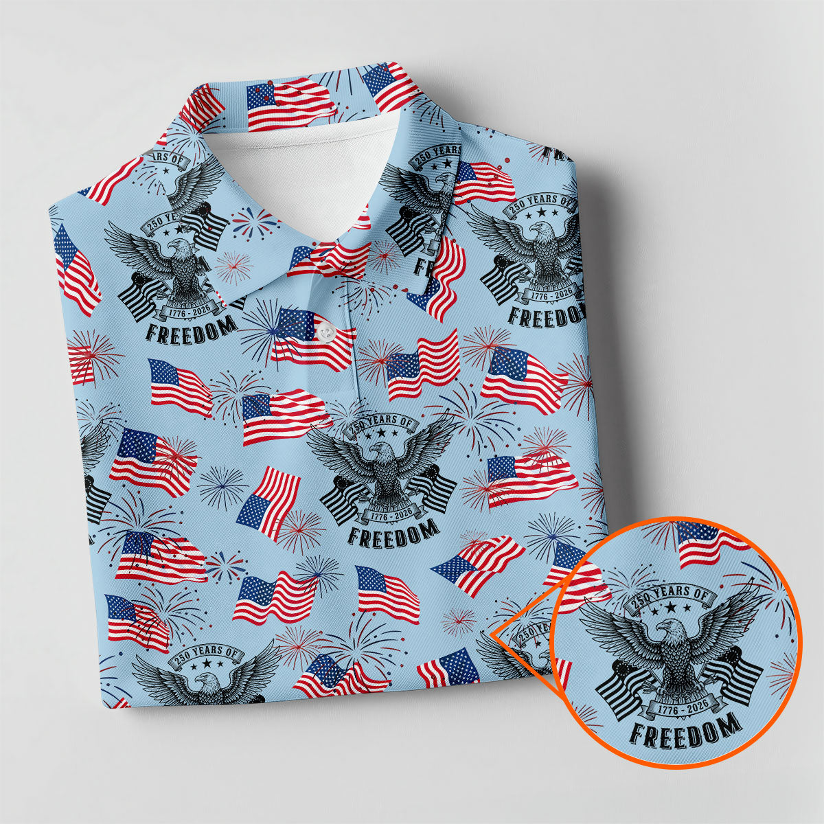250 Years Of Freedom Festive Flag Vintage Blue Golf Shirt, Patriotic 4th Of July Golf Shirts For Men